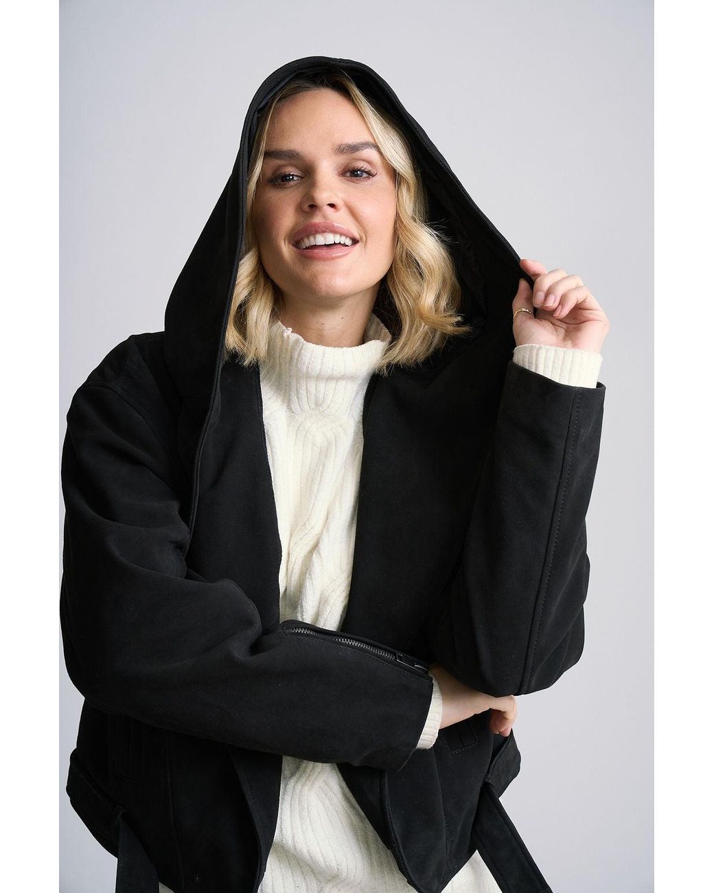 Mauritius Black Soft Suede Hooded Shirt-Jacket Anna