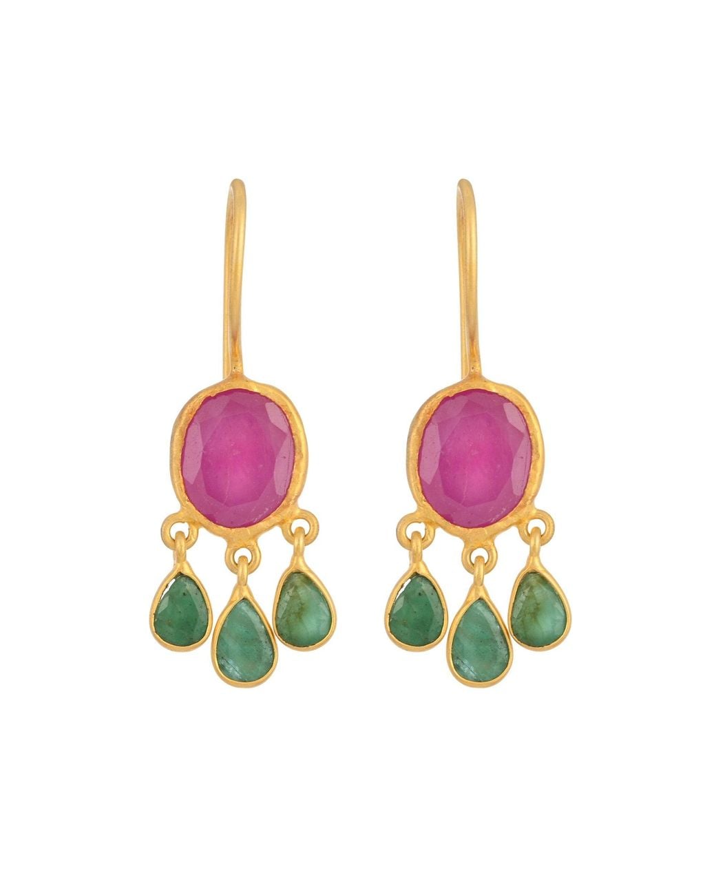 Opium Jewels Pink Rubellite Ovals With Emerald Drops