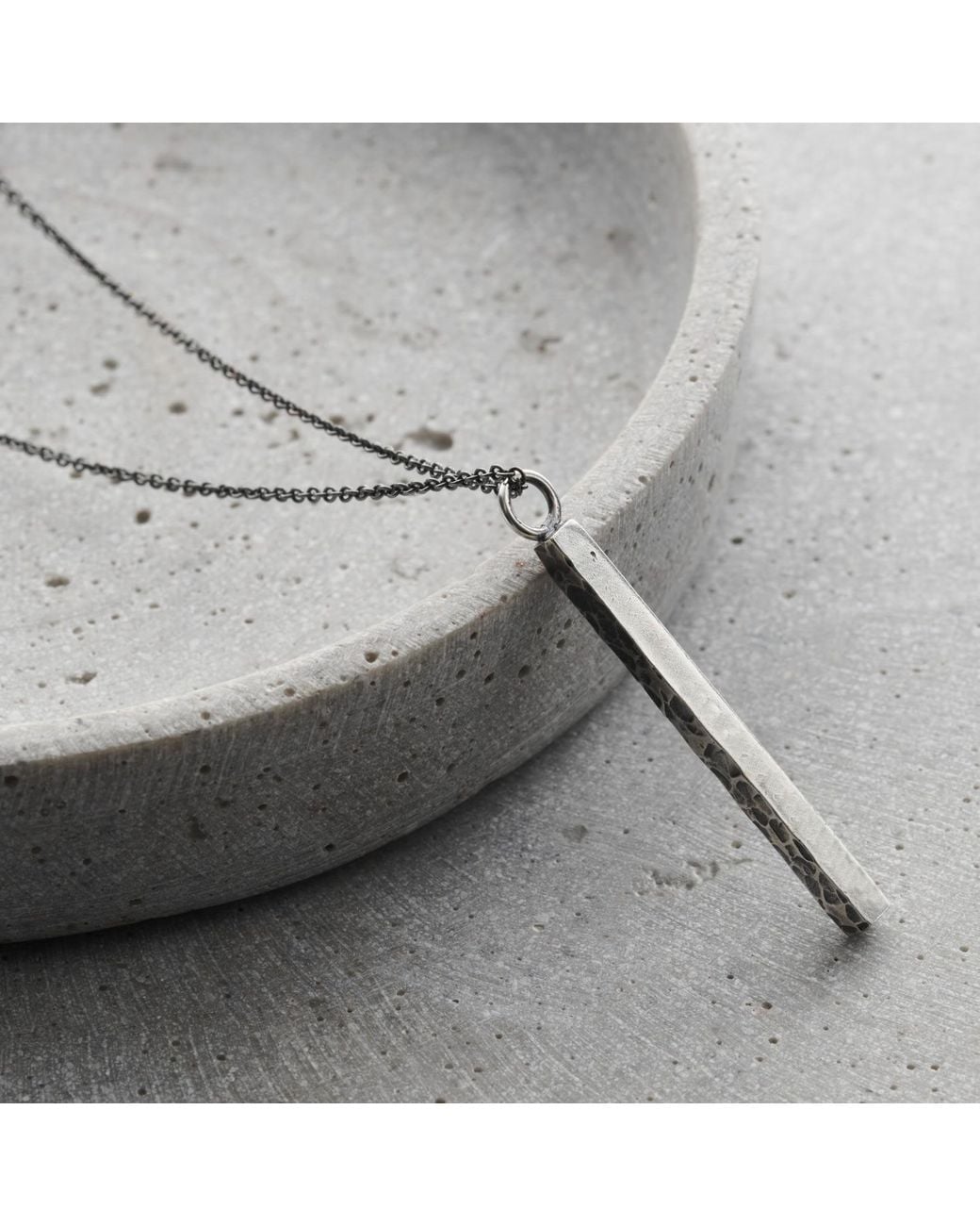 Posh Totty Designs Metallic Textured Oxidised Sterling Bar Necklace for men