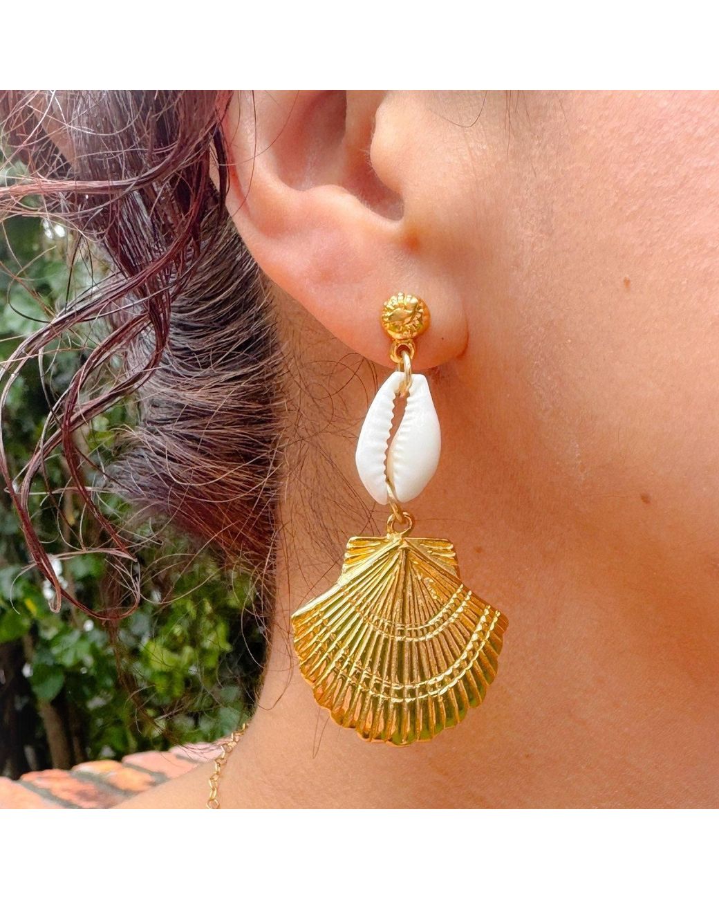 Lexi Jewelry Green Scallop & Cowrie Shell Earrings
