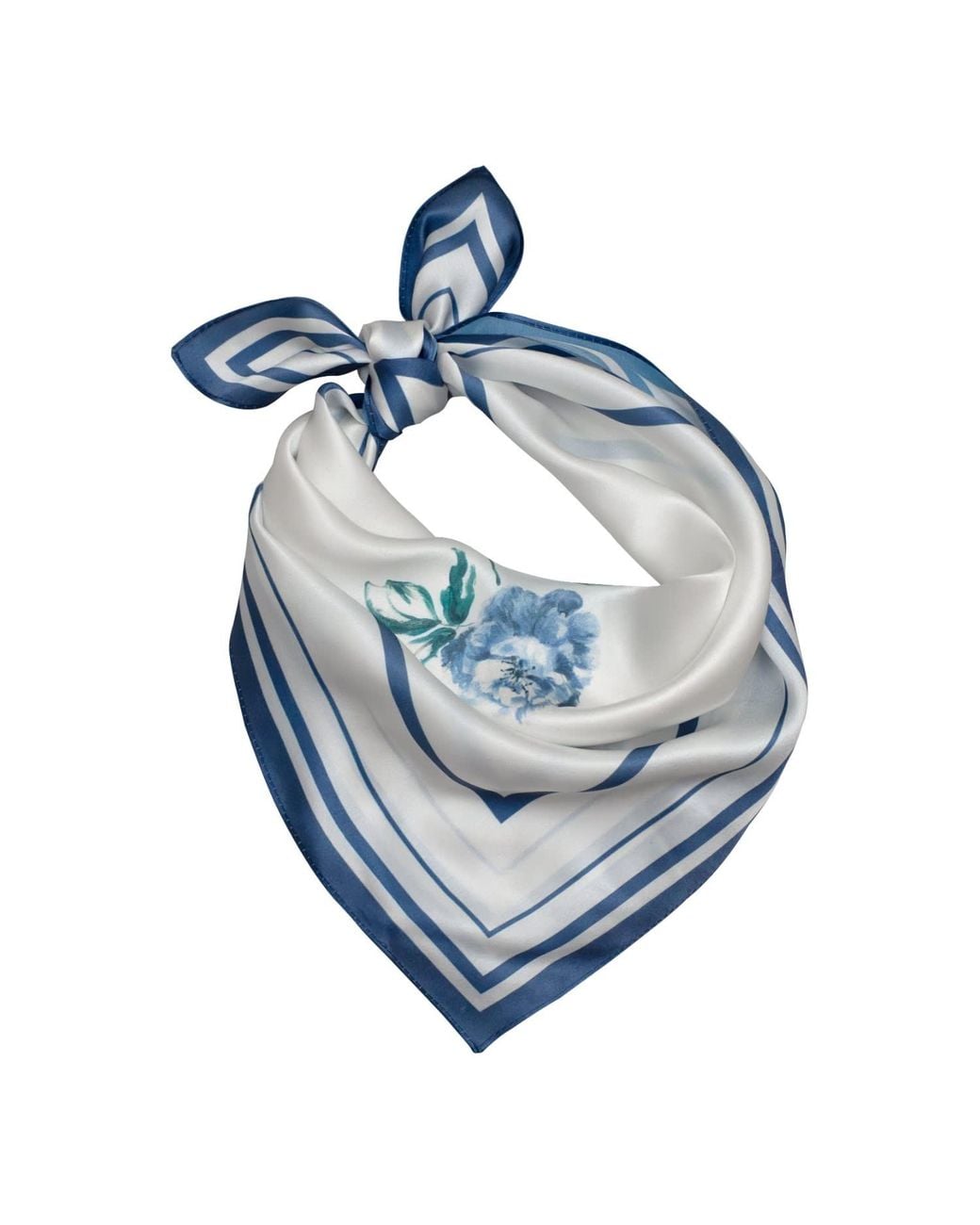 RainSisters Blue Small Minimal Floral Natural Silk Scarf