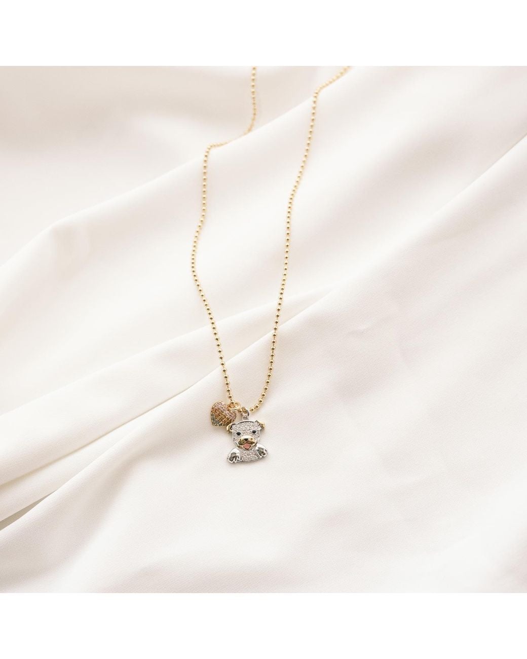 Cloud Haven Metallic Cz Pittie & Heart Pendant Necklace