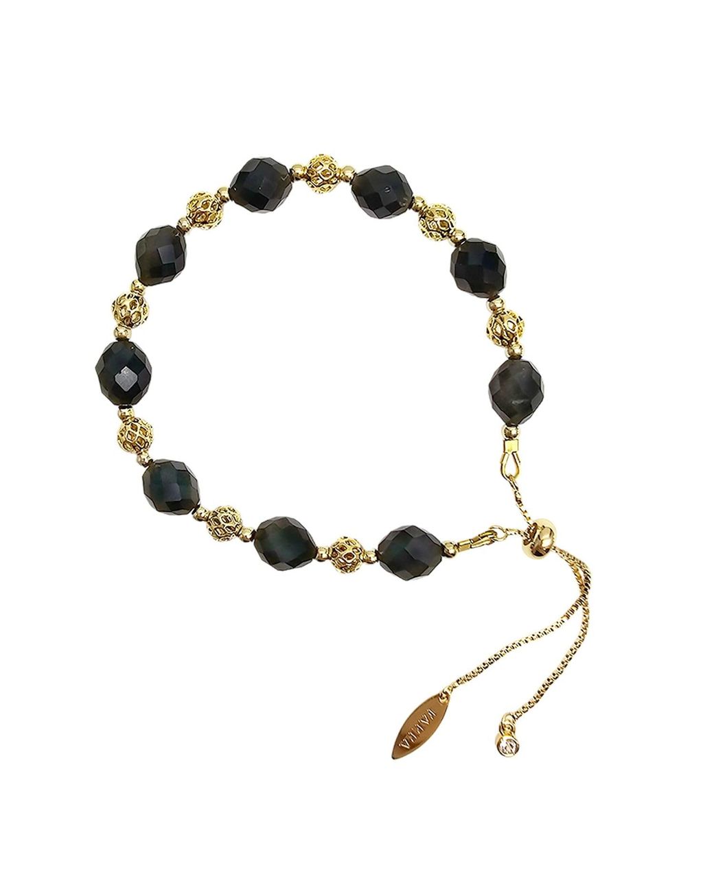 Farra Black Romantic Style Oval Obsidian Adjustable Bracelet