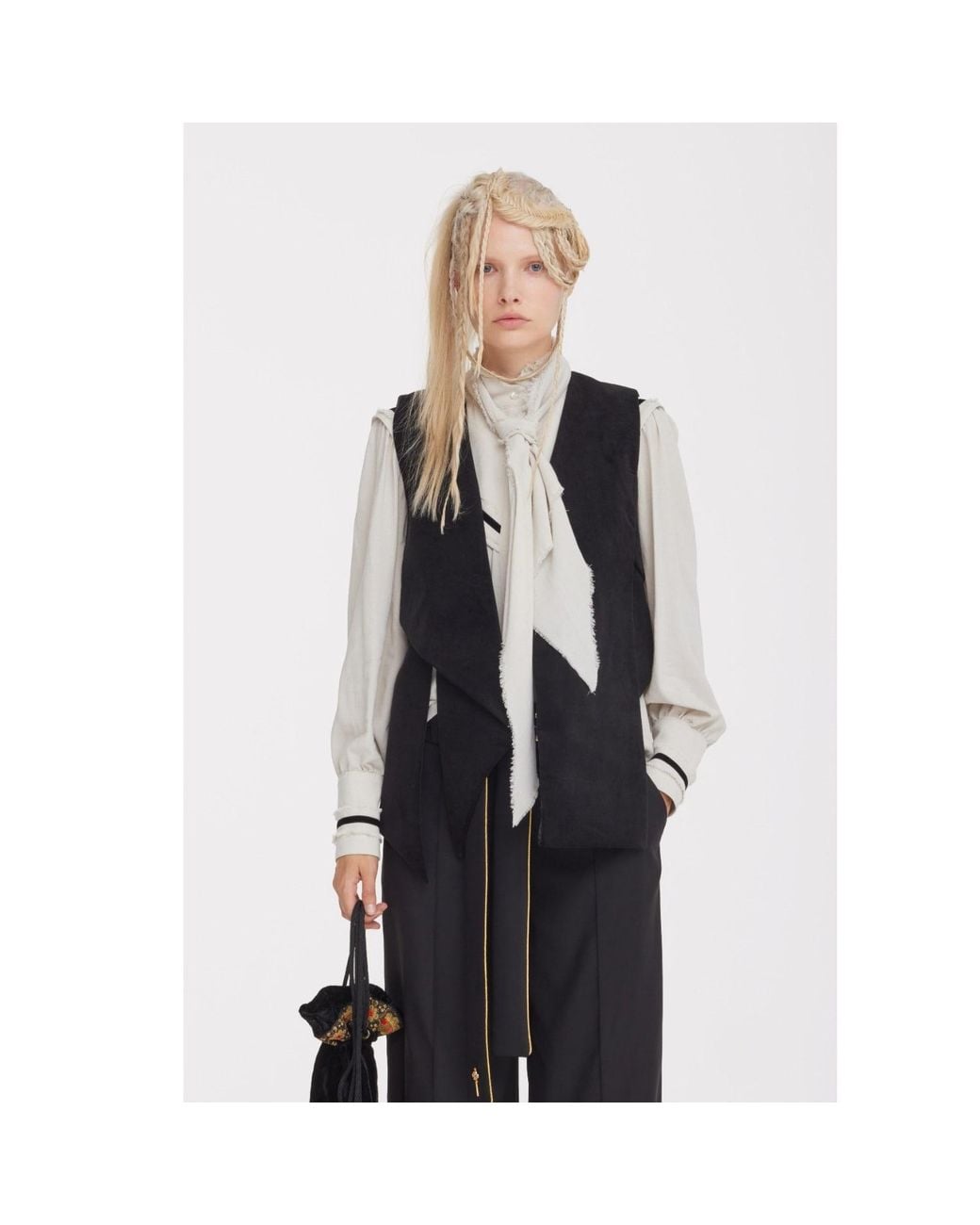 Julia Allert Black Longline Asymmetric Wrap Velvet Vest –
