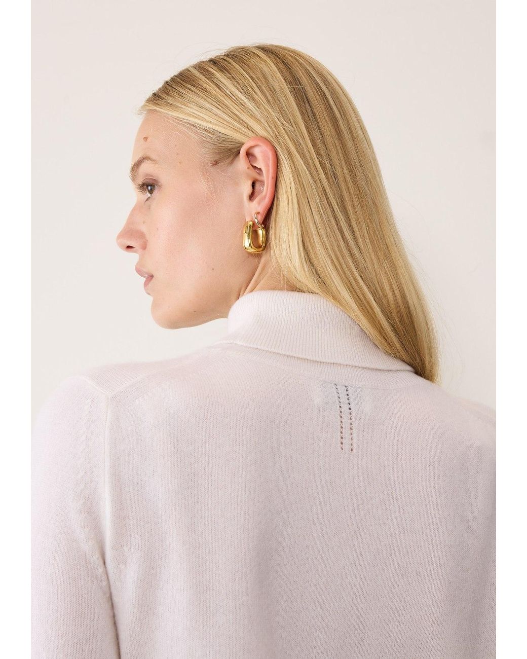 Loop Cashmere White Cashmere Polo Neck Sweater