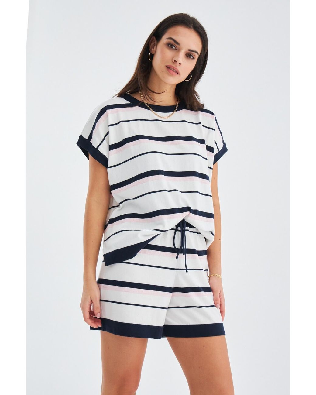 Peraluna Multicolor Marine Knitted Blouse & Shorts Set