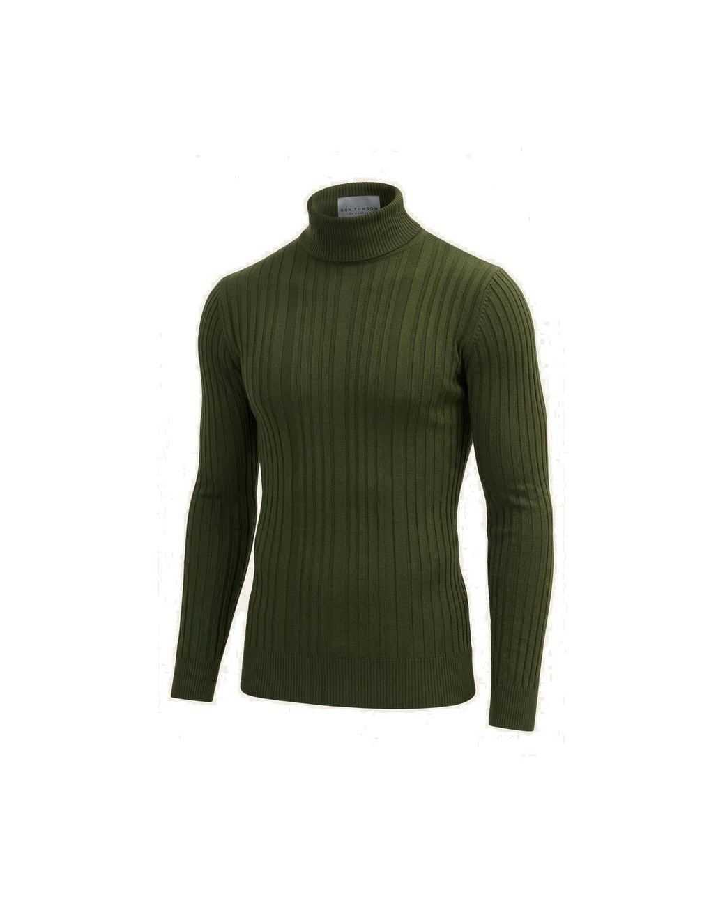 Ron Tomson Green Roll Neck Ribbed Sweater for men