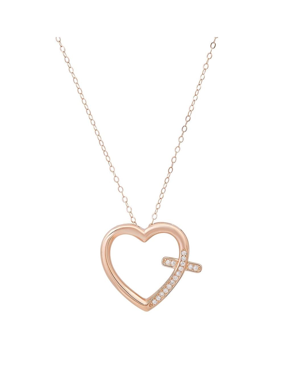 Kylie Harper Metallic Diamond Cz Heart Cross Pendant Necklace