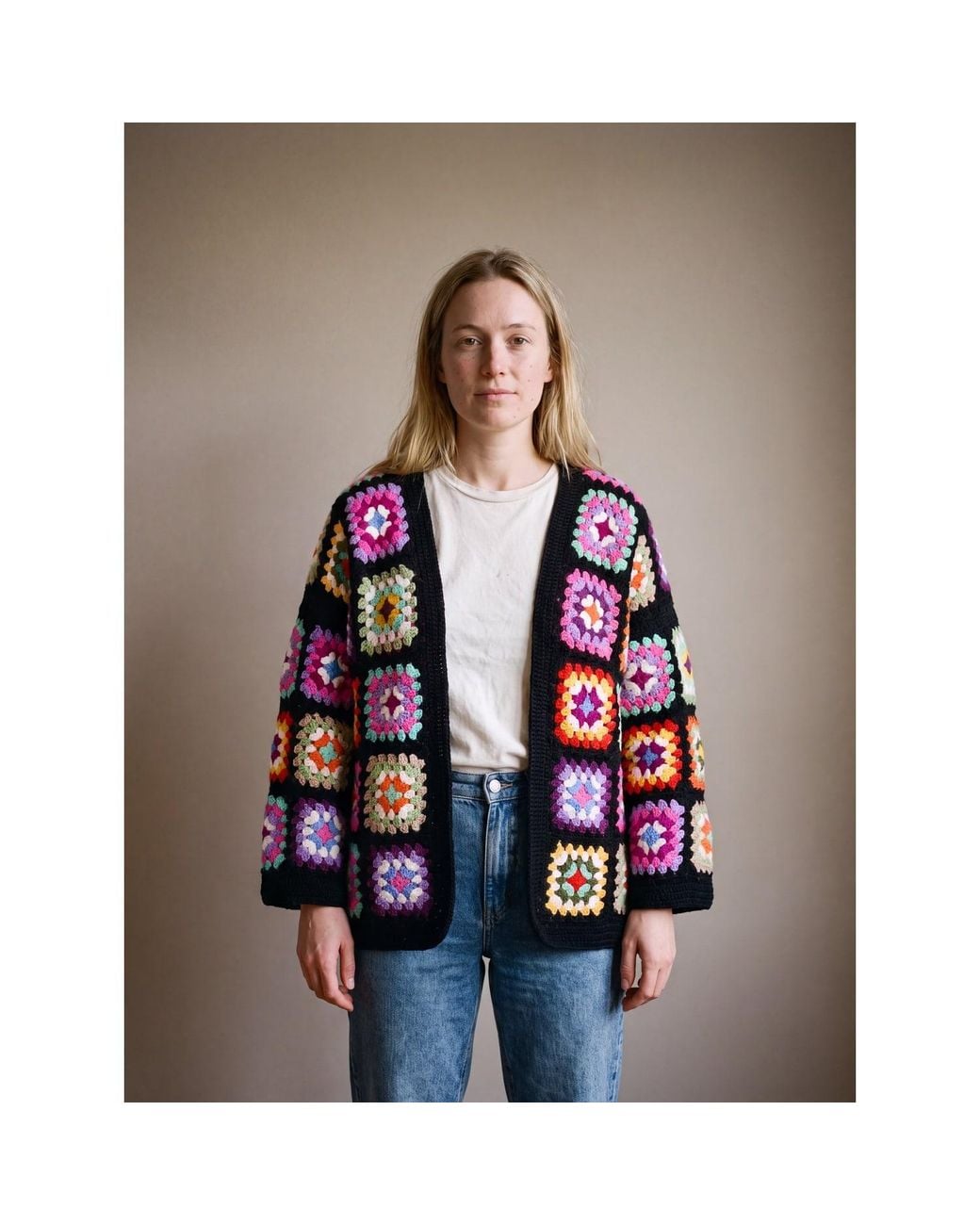 Ana Chic Red Granny Square Handmade Crochet Cardigan