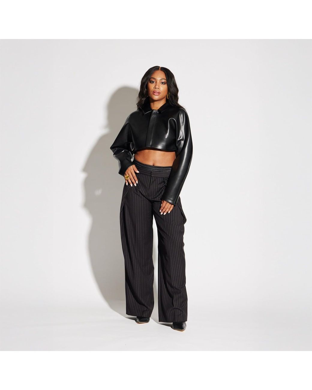 Circular Path Black Crop Vegan Leather Jacket
