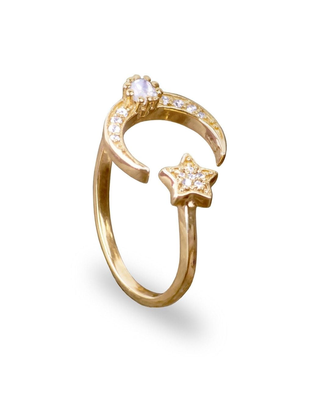The Jewellery Store London Metallic Adjustable Ring With Star And Moon