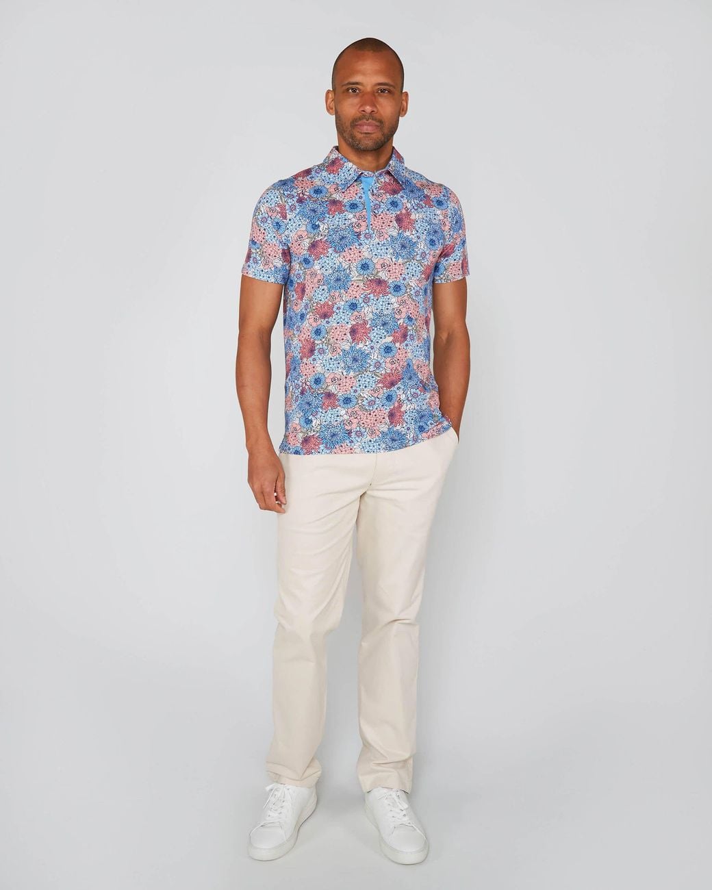 Lords of Harlech Blue Pietro Garden Party Polo Shirt for men