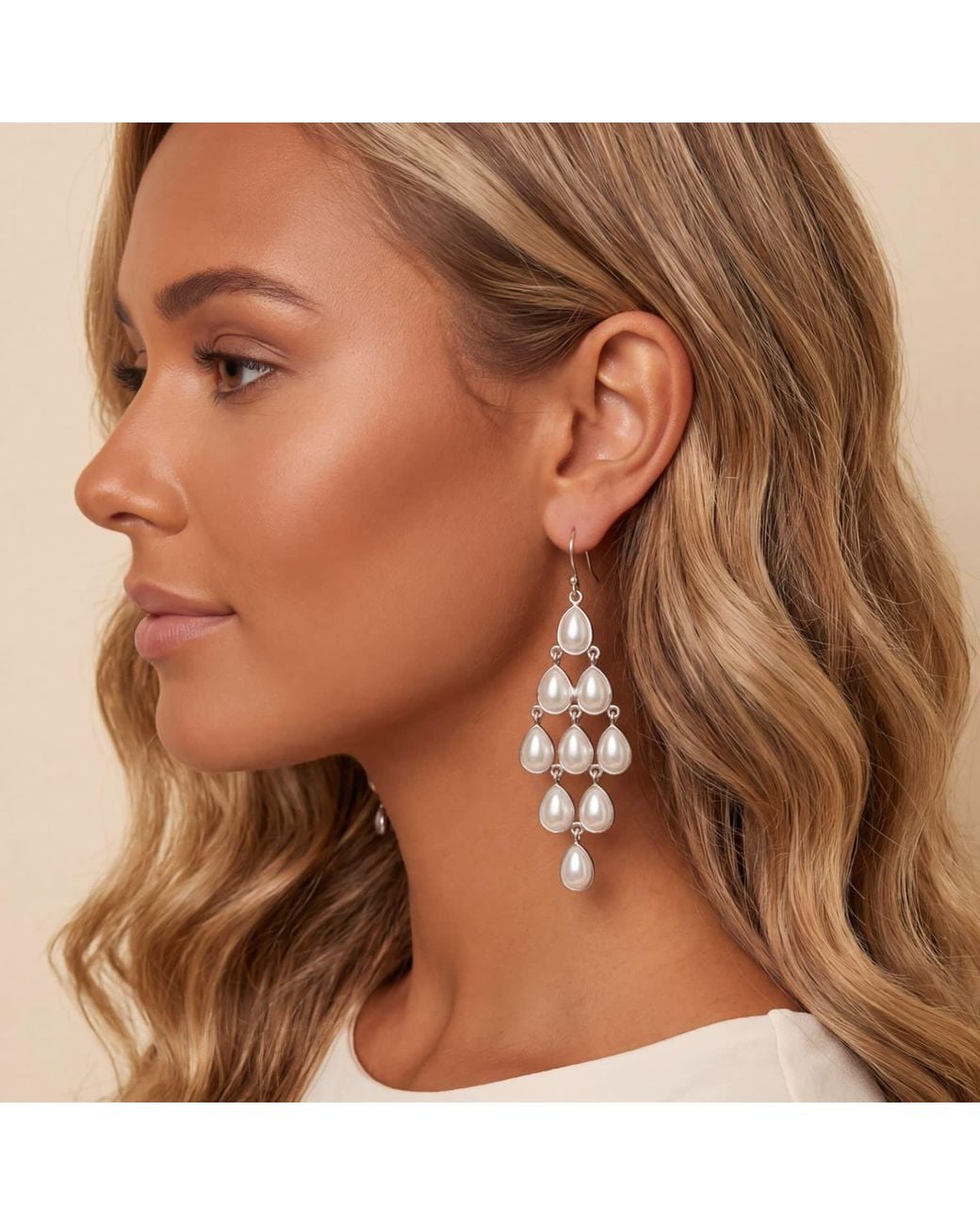 Latelita London Metallic Erviola Gemstone Cascade Earrings Pearl