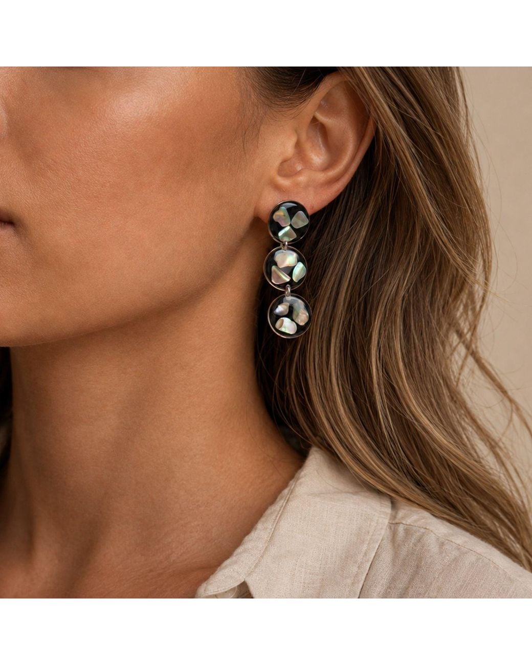 Kate Koel Black Iridescent Abalone Tone Earrings
