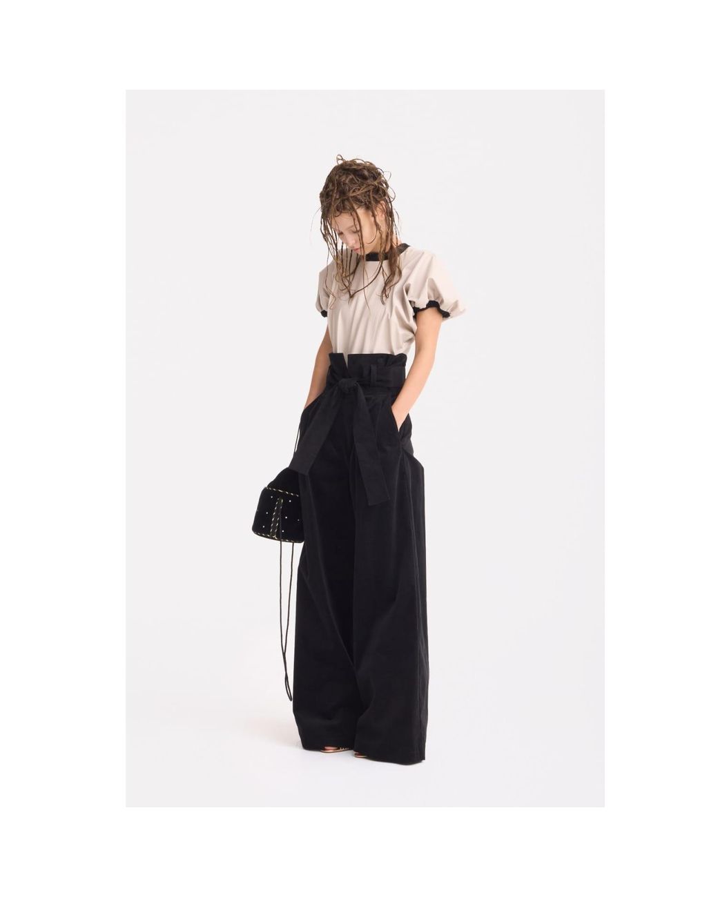 Julia Allert Multicolor Neutrals Puff Sleeve Faux Leather Top –