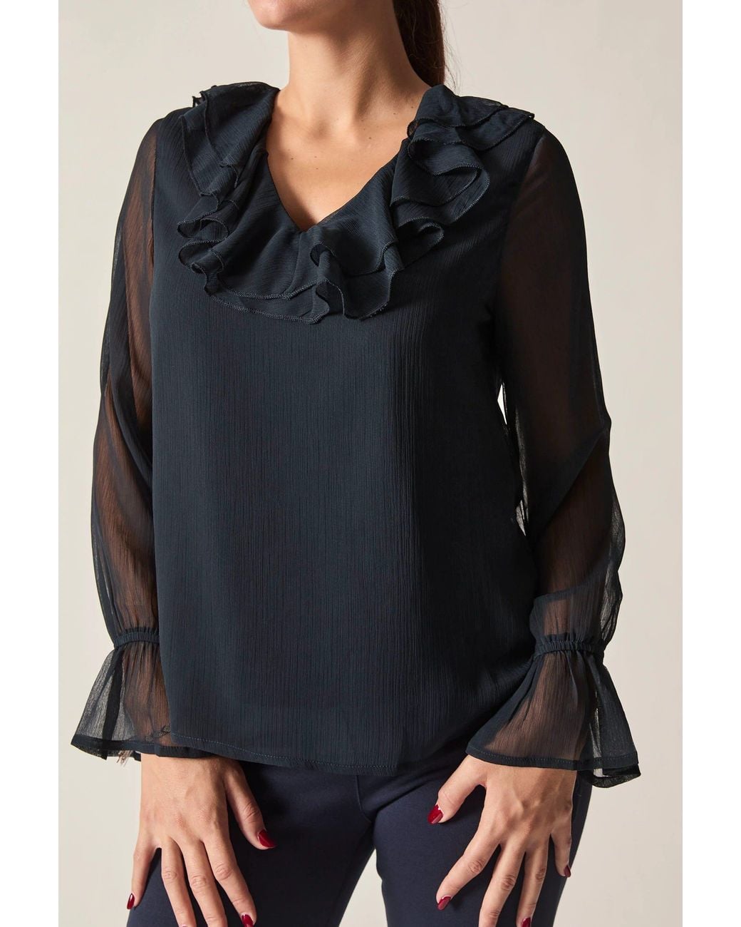 James Lakeland Blue Ruffle Blouse