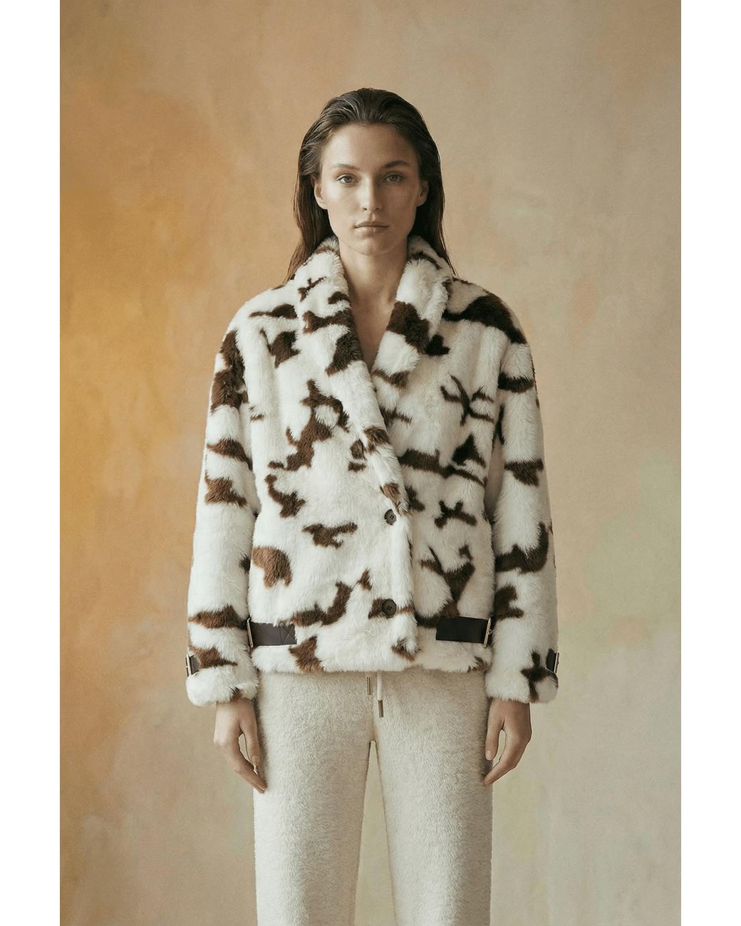 No Pattern Coat No'design Neutrals Cow Belted Short Coat | Lyst
