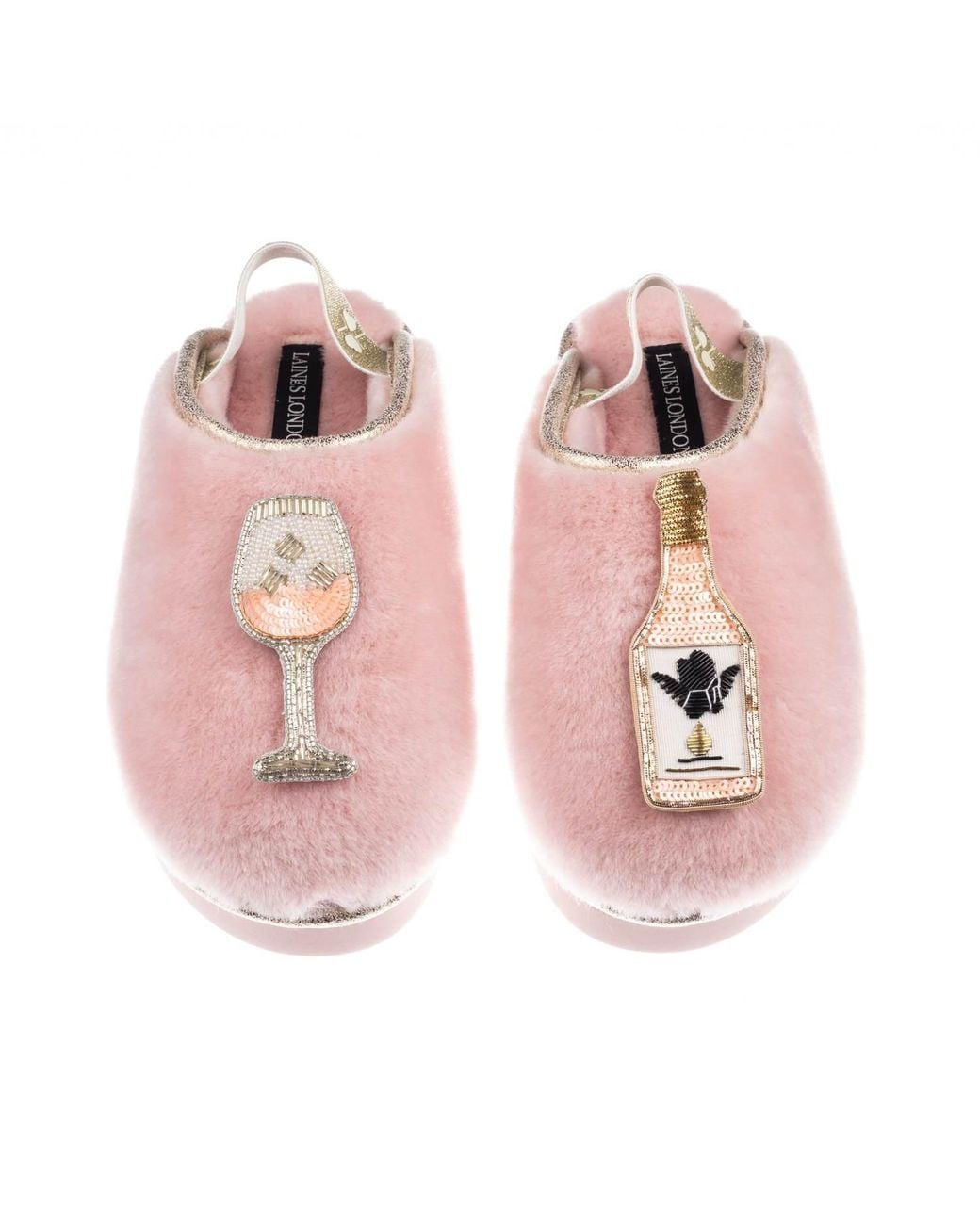Laines London Pink Flatform Cloud Closed Toe Slippers With Angelic Rose Wine Brooches