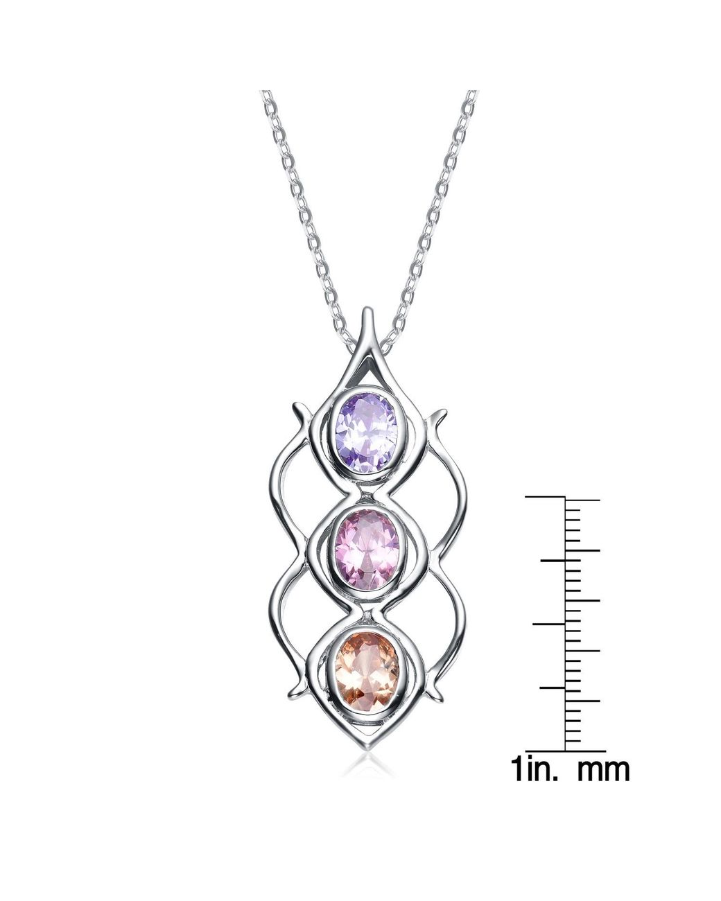 Genevive Jewelry Metallic Sterling Cubic Zirconia Three Stone Linear Necklace