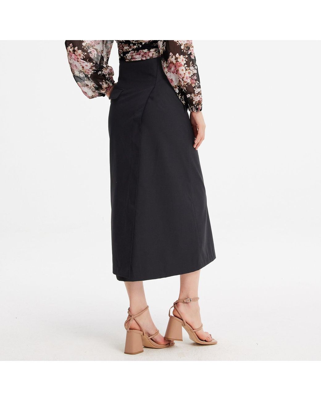 Smart and Joy Black Trapeze Skirt With Open Back Panel