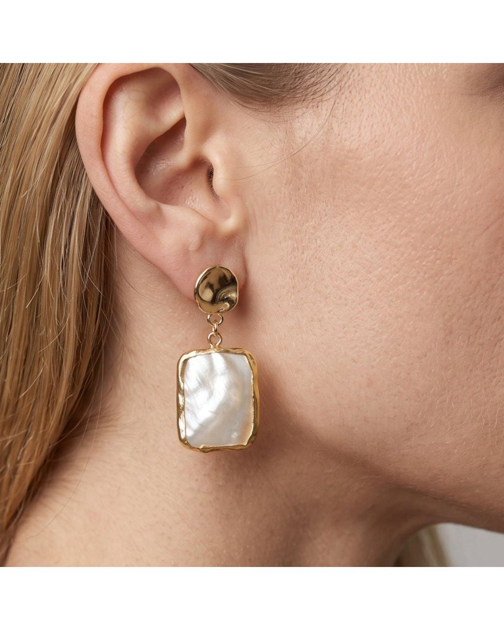 Uchi and Soto Metallic Shinju Mother Of Pearl Square Drop Earrings