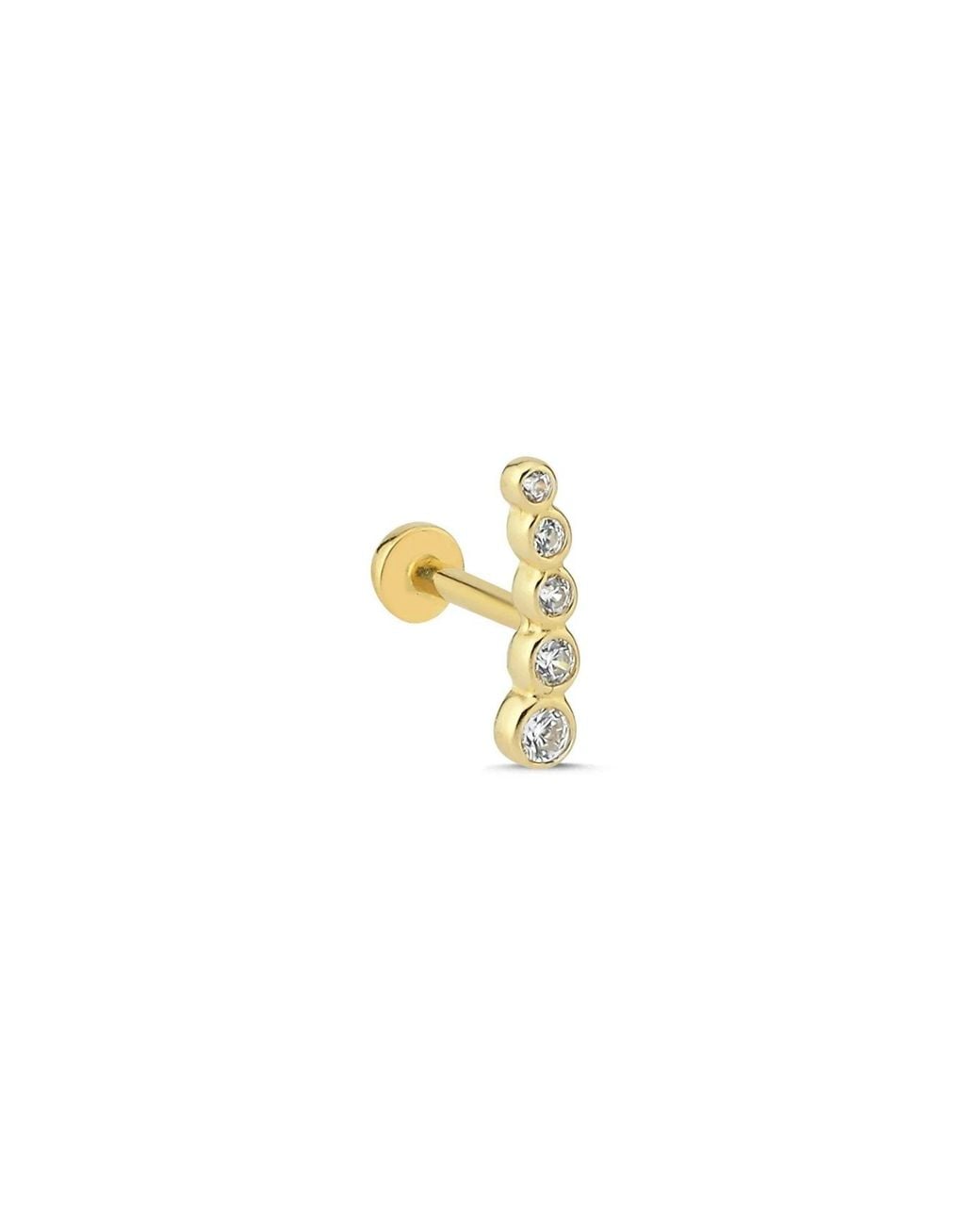 LINYA JEWELLERY Metallic Real Five Stone Tragus, Round Stone Piercing, Screw Back Climber Earrings, Cartilage Moissanite Earrings, Piercing Jewelry