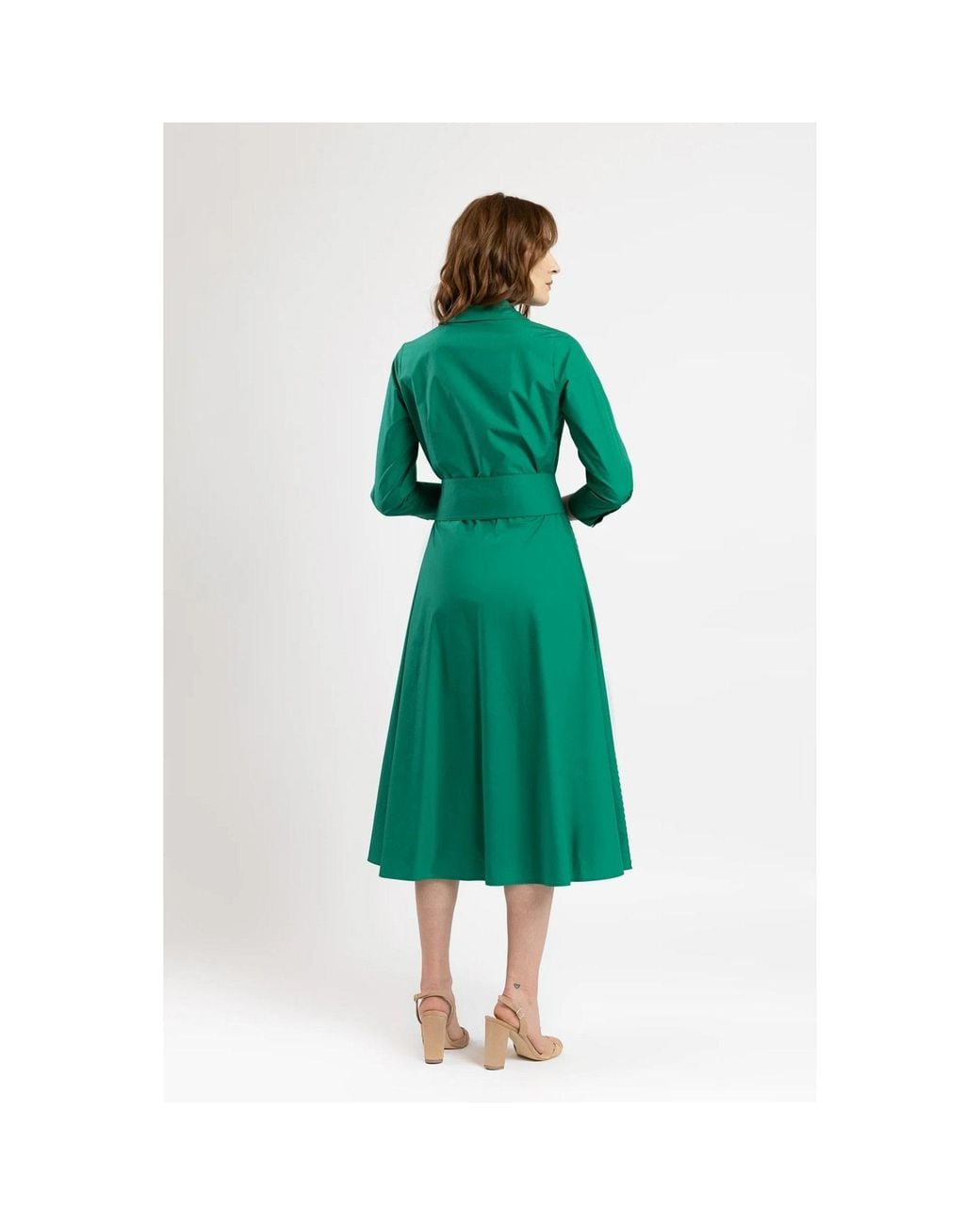 IZABELA MANDOIU Green Emerald Midi Shirt Dress With Ric Rac Trim & Tassel Belt