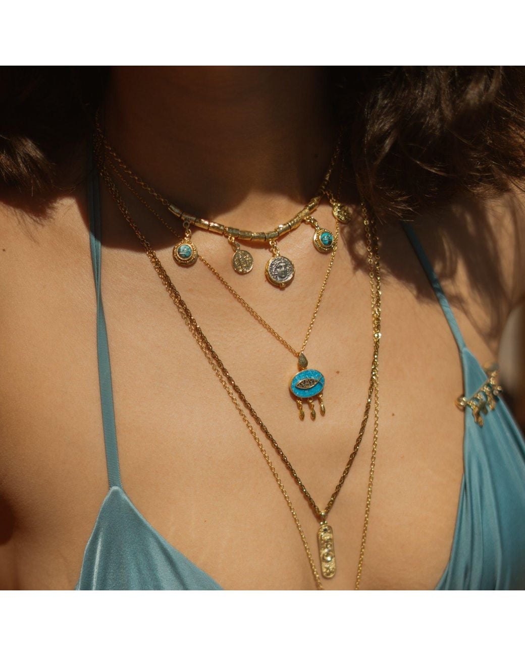 Ebru Jewelry Metallic Safe Passage Coin & Hammered Necklace