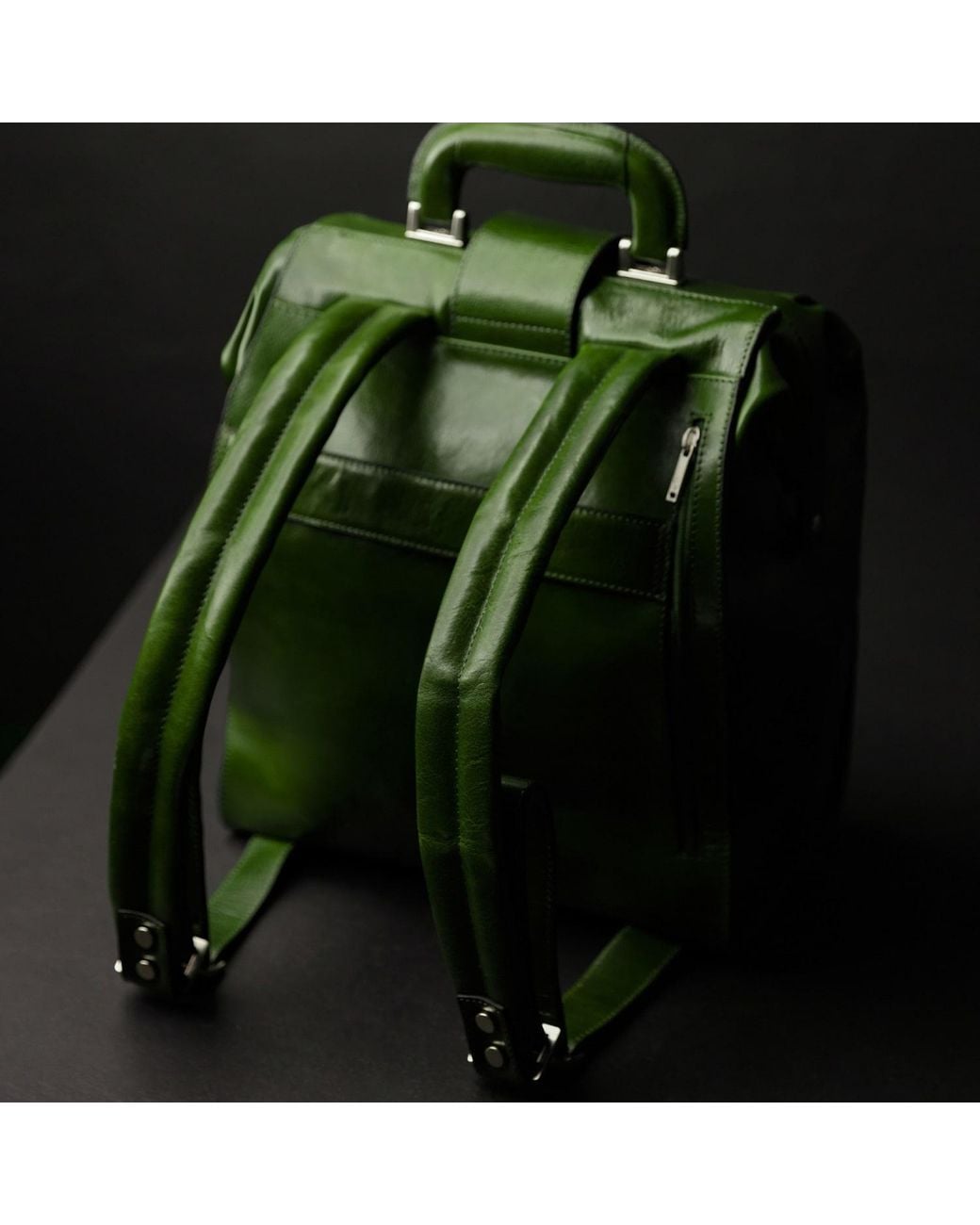 Time Resistance Green Leather Backpack for men