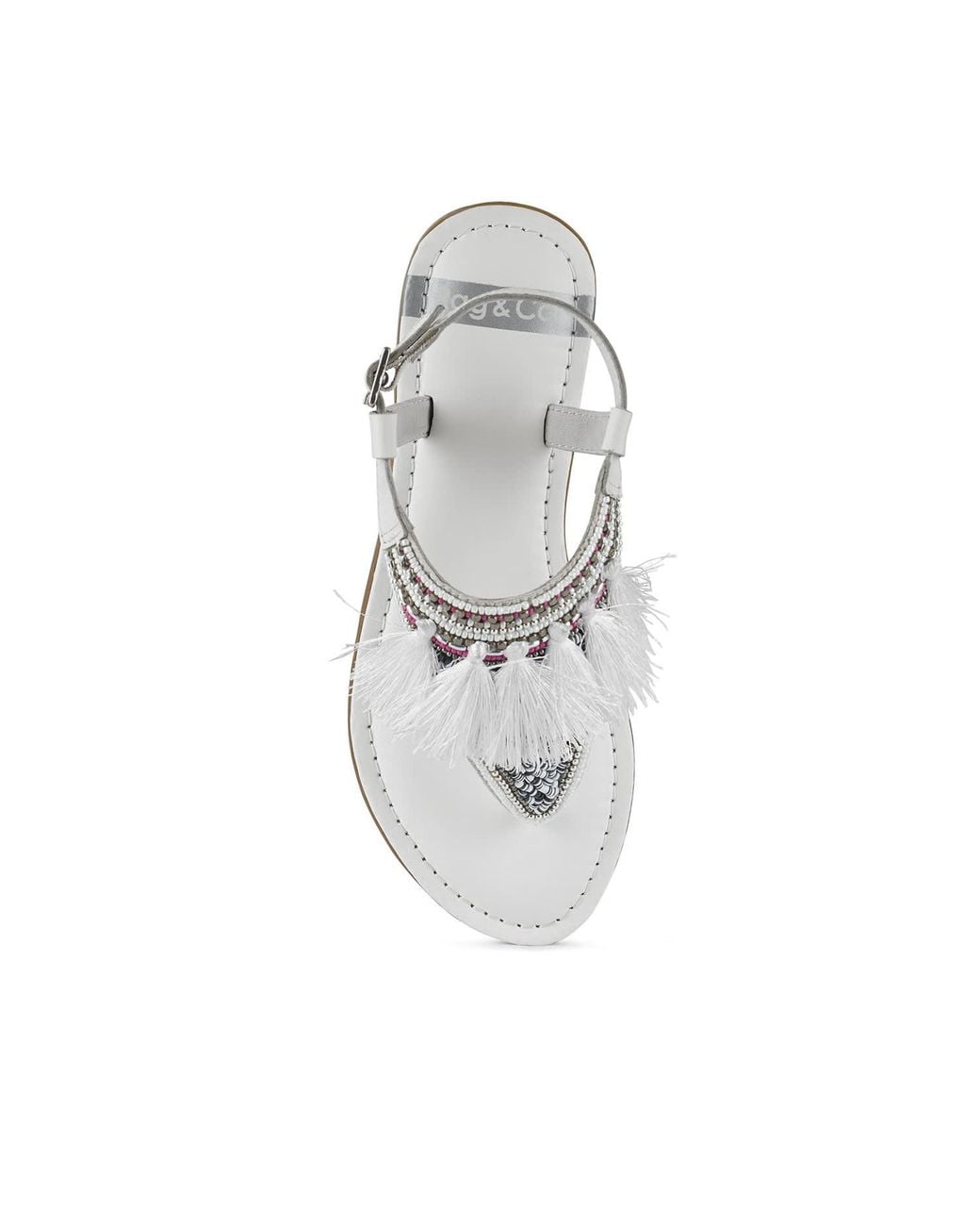 Rag & Co White Risha Genuine Leather Tassel Sandals