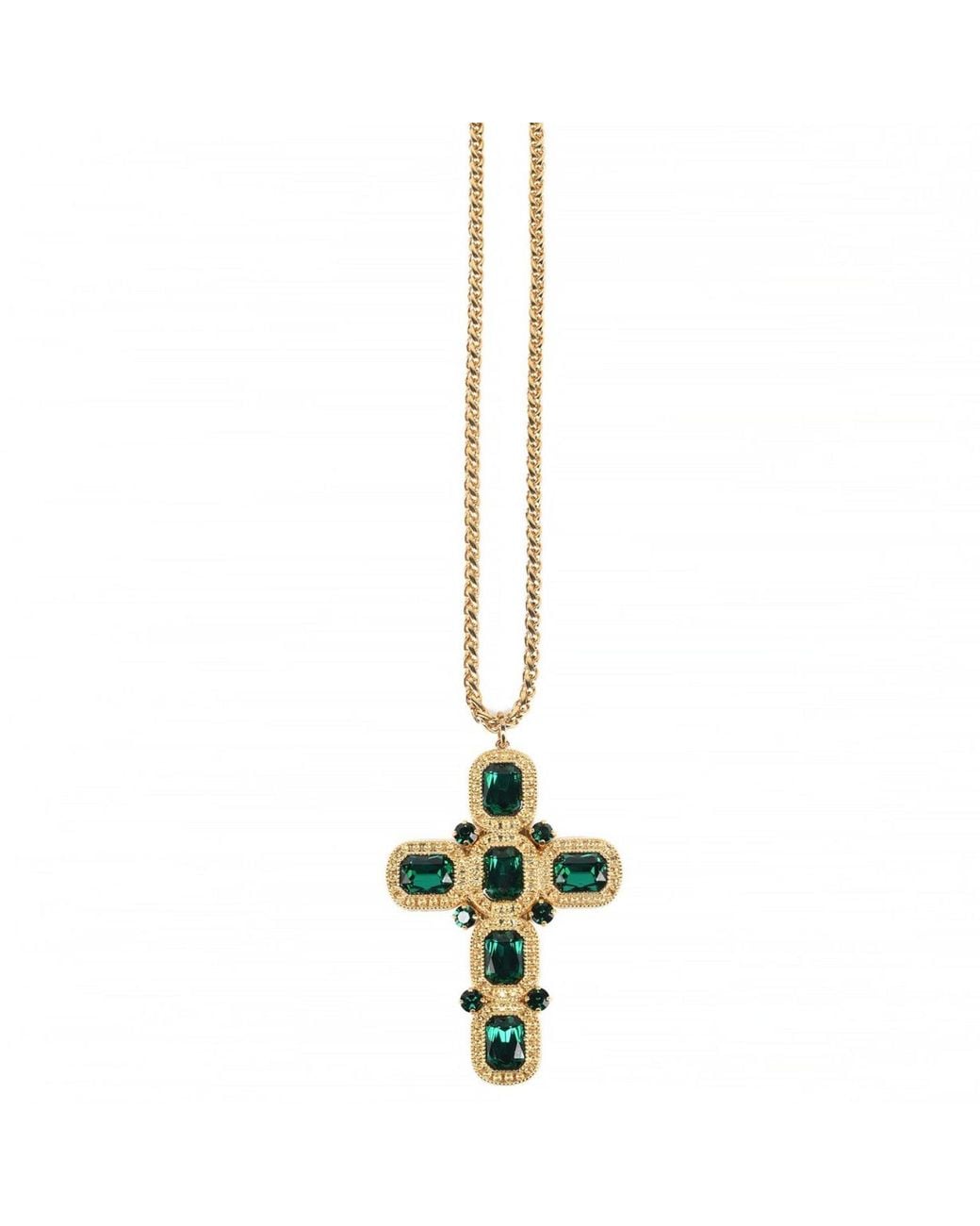 Addicted Metallic Artemide Plated Necklace With Emerald Crystals