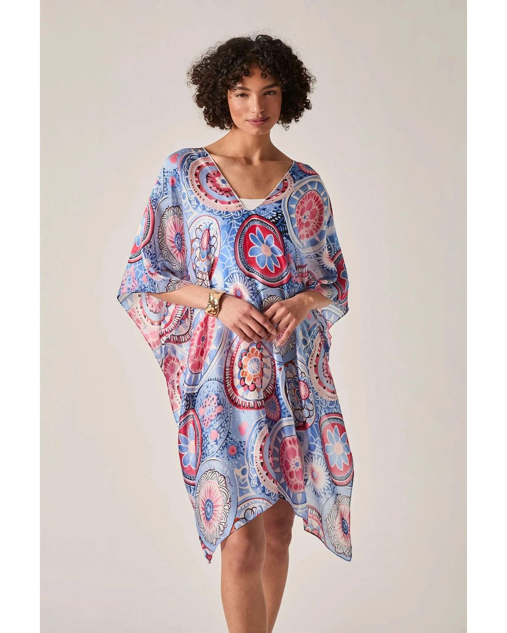 James Lakeland White Mandala Print Kaftan