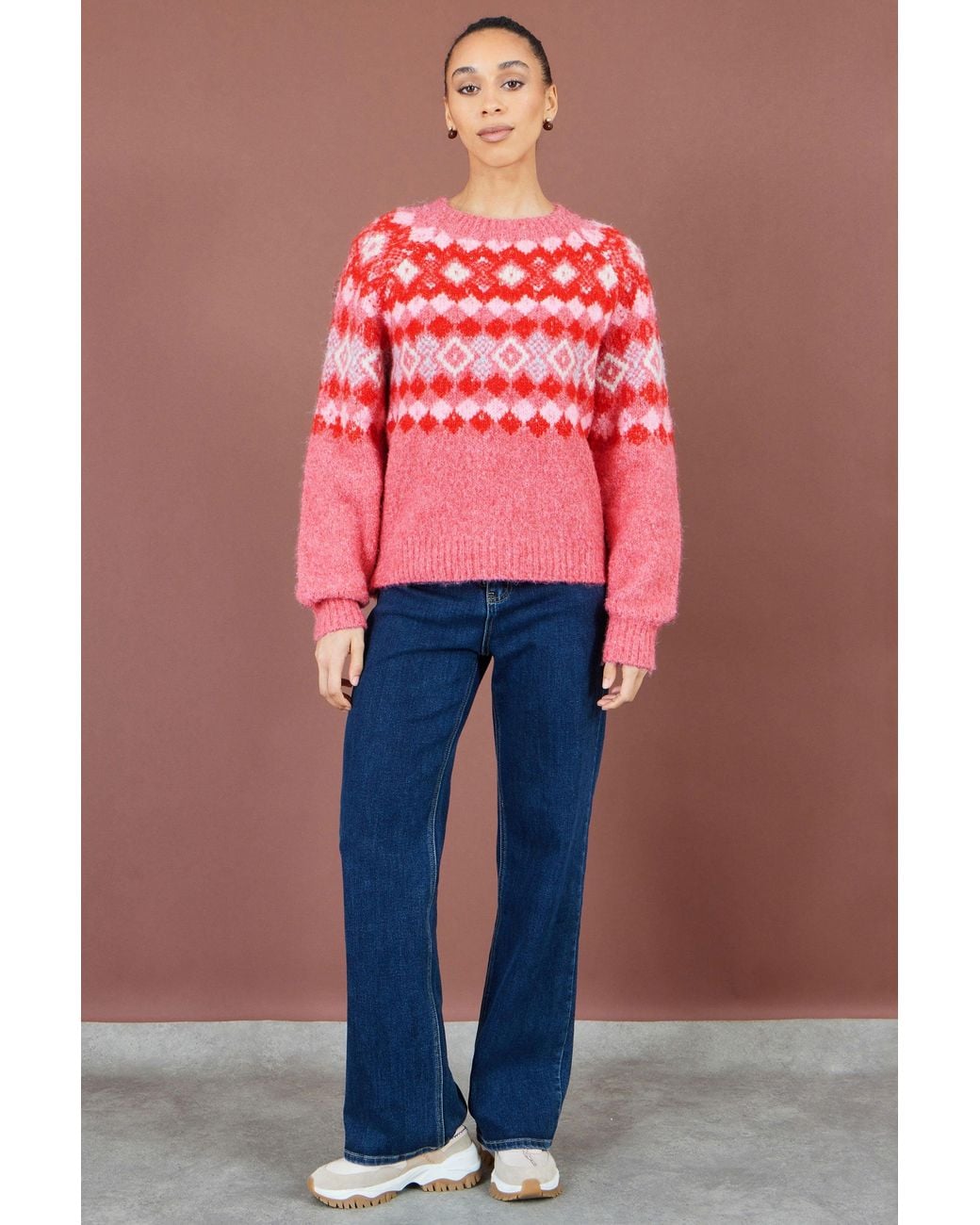 Yumi' Red Fairisle Wool Blend Relaxed Jumper
