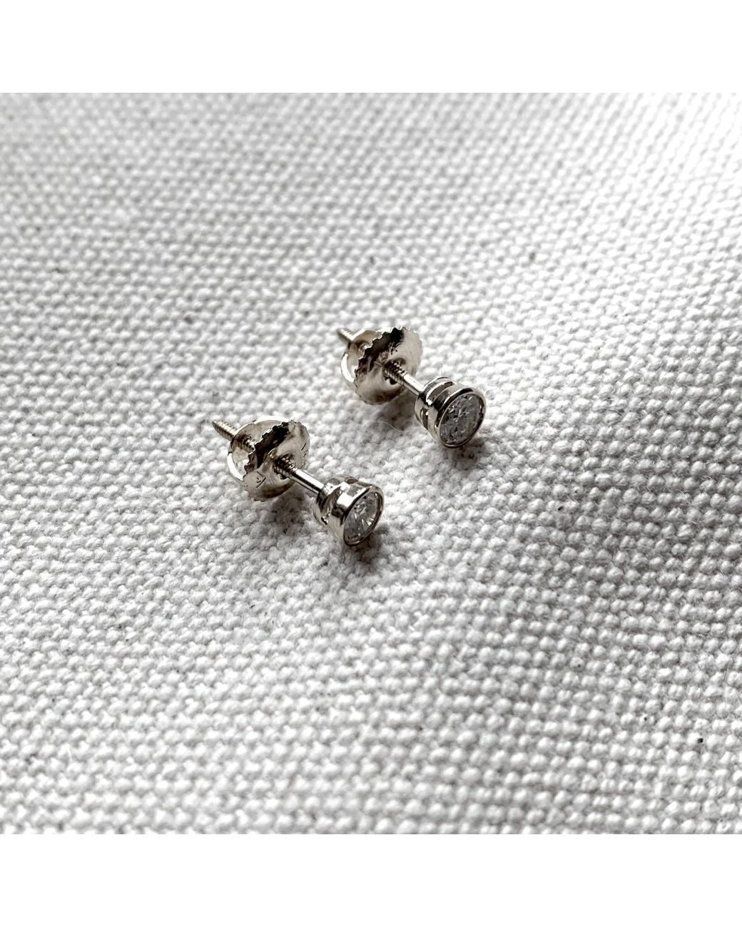 VicStoneNYC Fine Jewelry Metallic Natural Diamond Bezel Setting Stud Earrings With Screw Back
