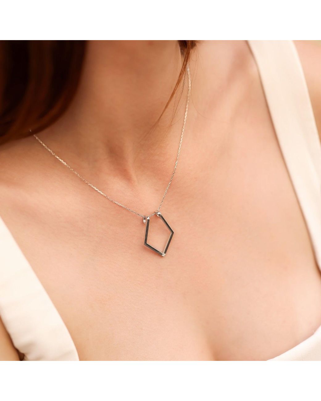 Spero London Metallic Fine Diamond Rhombus Ring Holder Necklace