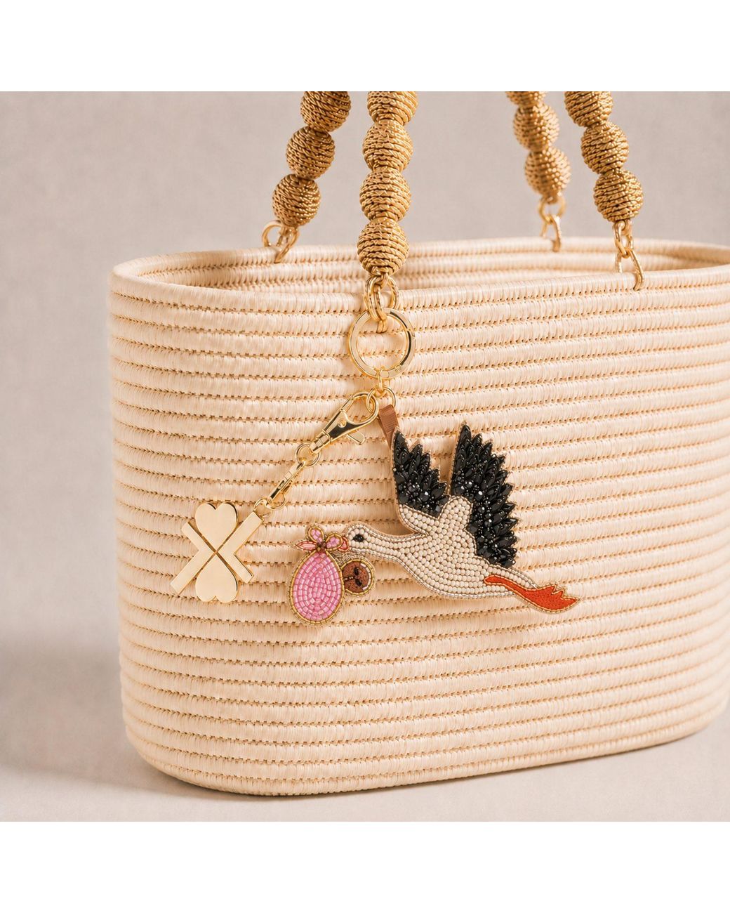 Laines London Multicolor Baby Girl Stork Hand-Beaded Bag Charm