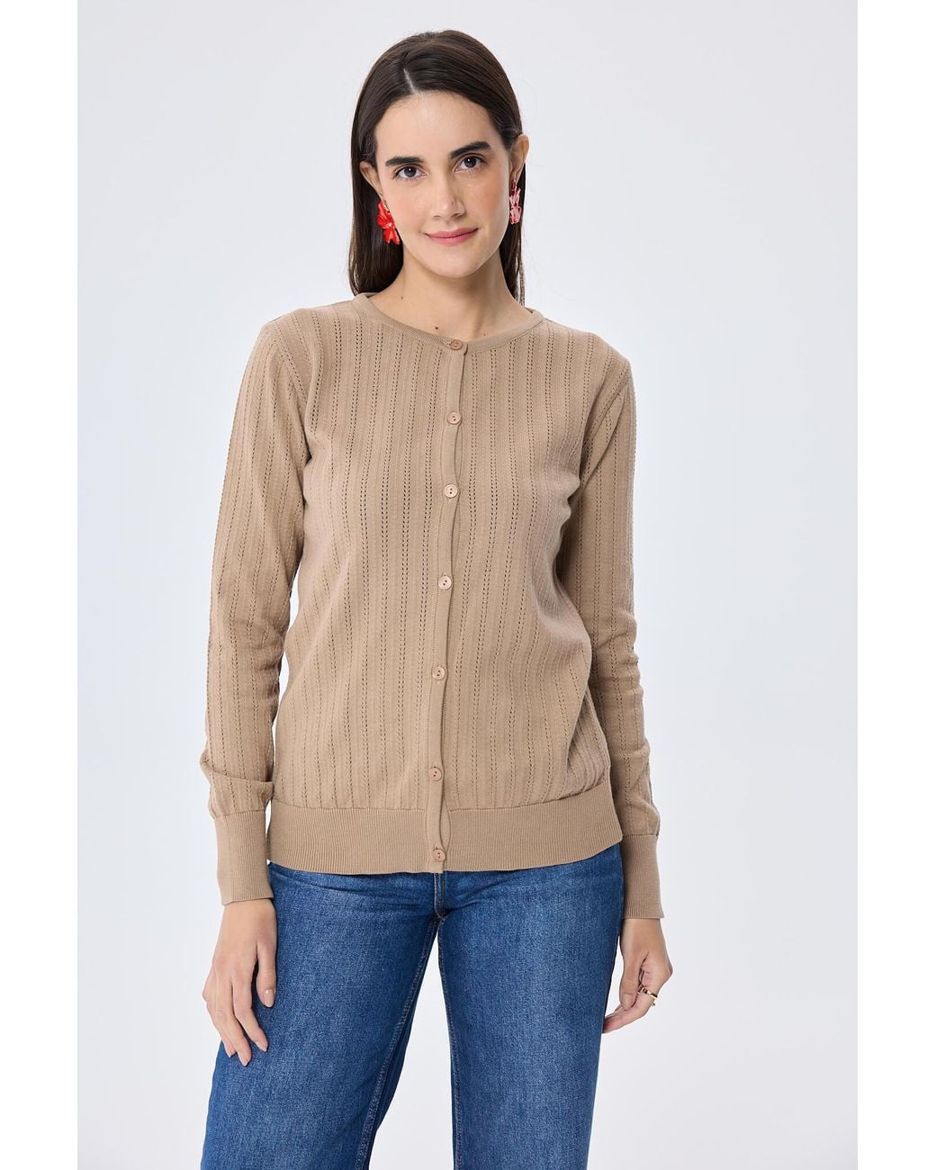 Peraluna Brown Celine Openwork Knit Cardigan