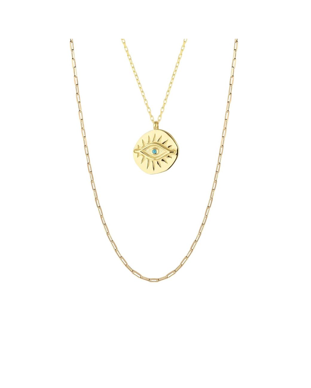 Spero London Metallic Eye Coin & Rectangular Chain Sterling Evil Eye Necklace Set