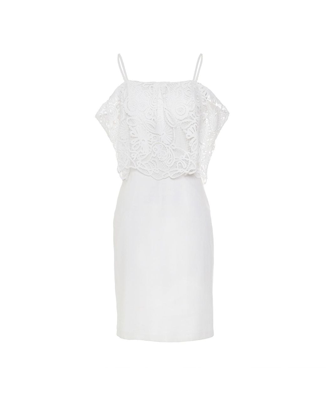 Smart and Joy White Bardot Lace Trim Off-Shoulder Mini Dress