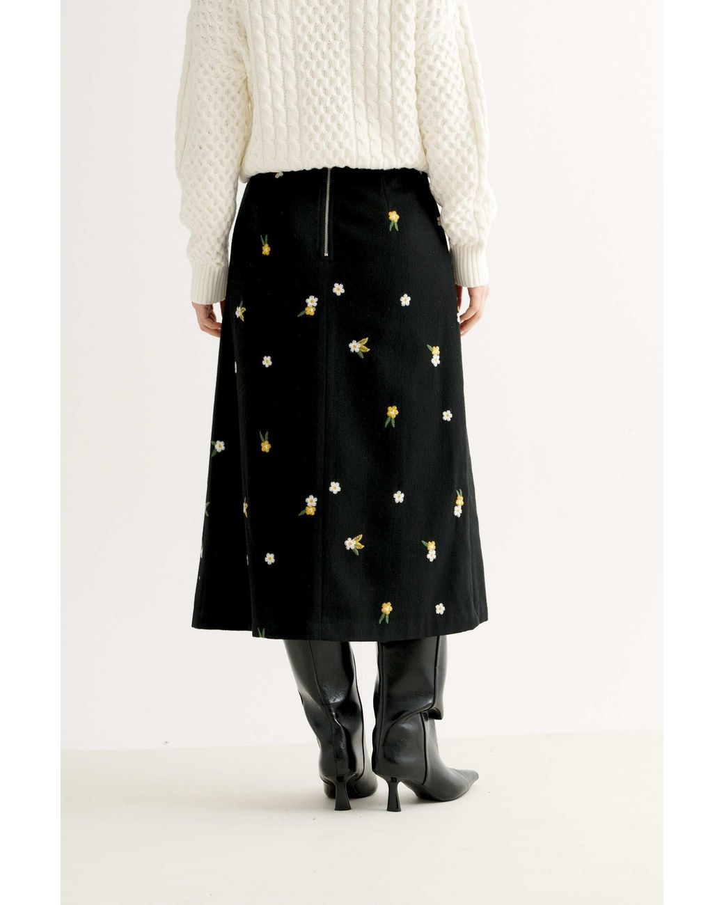 Louche Black Buffy Daisy Tweed Midi Skirt