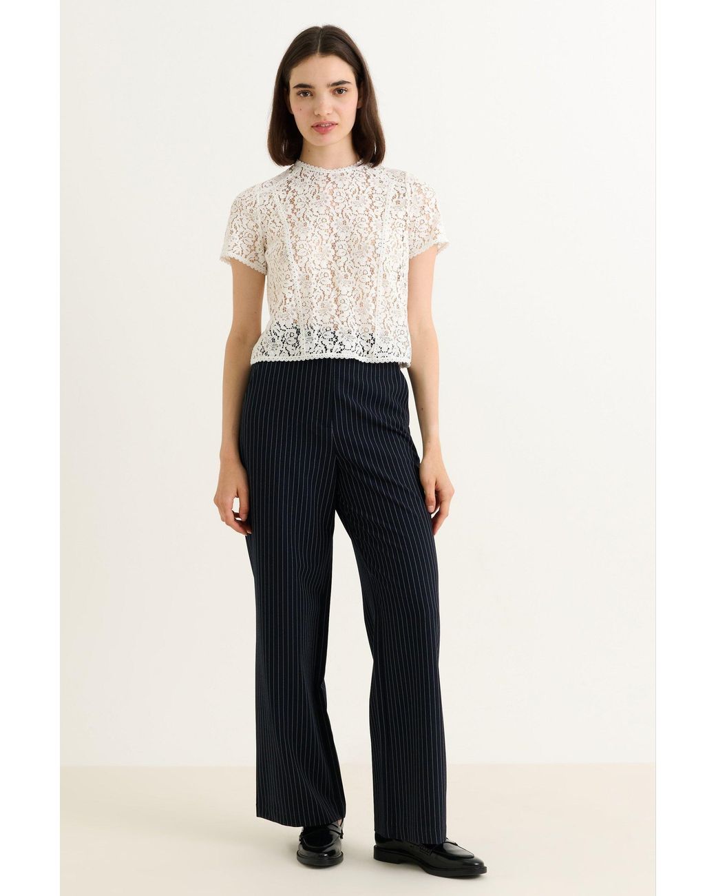 Louche Blue Tilde Pinstripe Straight Leg Trouser