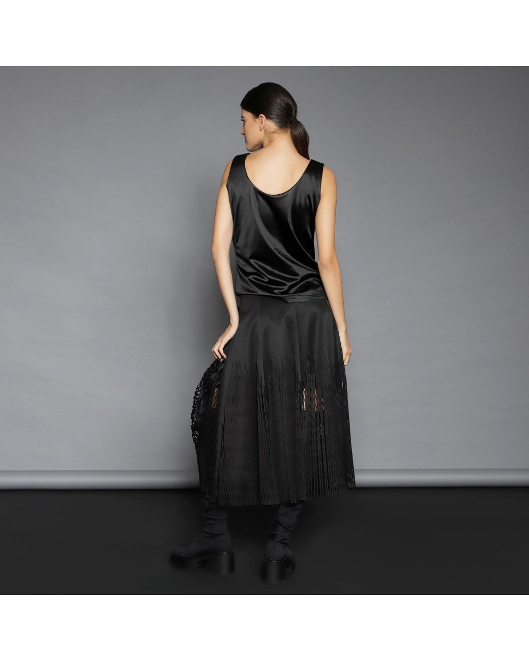 Silvia Serban Black Midi Laser Cut Paneled Skirt