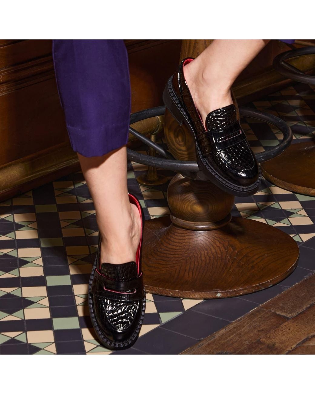 Rosamund Muir London Black Stratford Shiny Crocodile Print Loafers