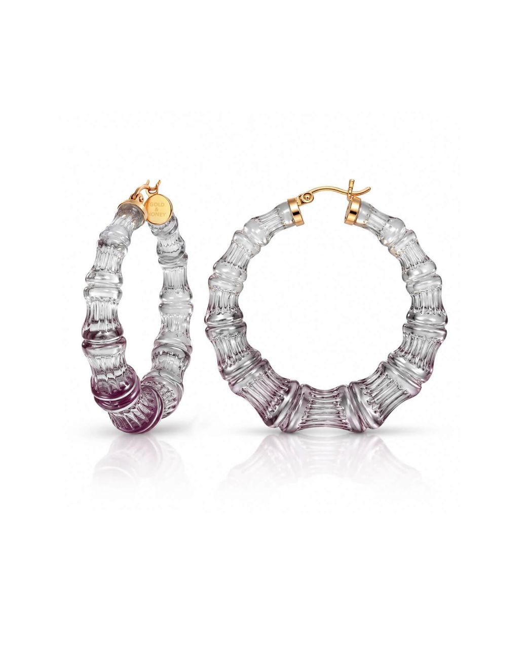 Gold & Honey Metallic Winter Ombre Lucite Bamboo Hoop Earrings