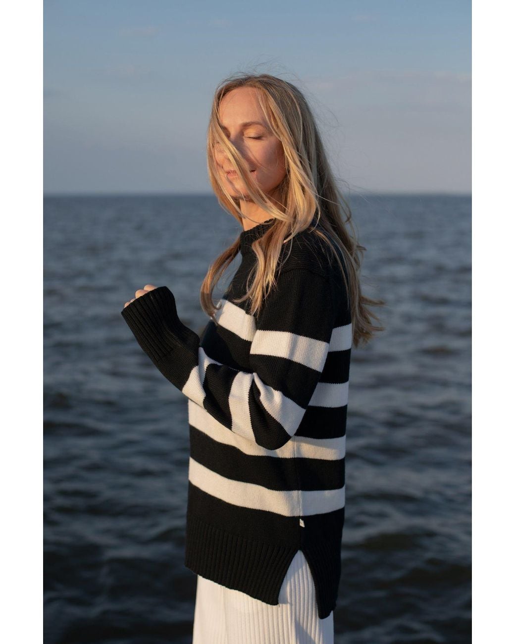 SALANIDA Black Marina Striped 100% Merino Sweater