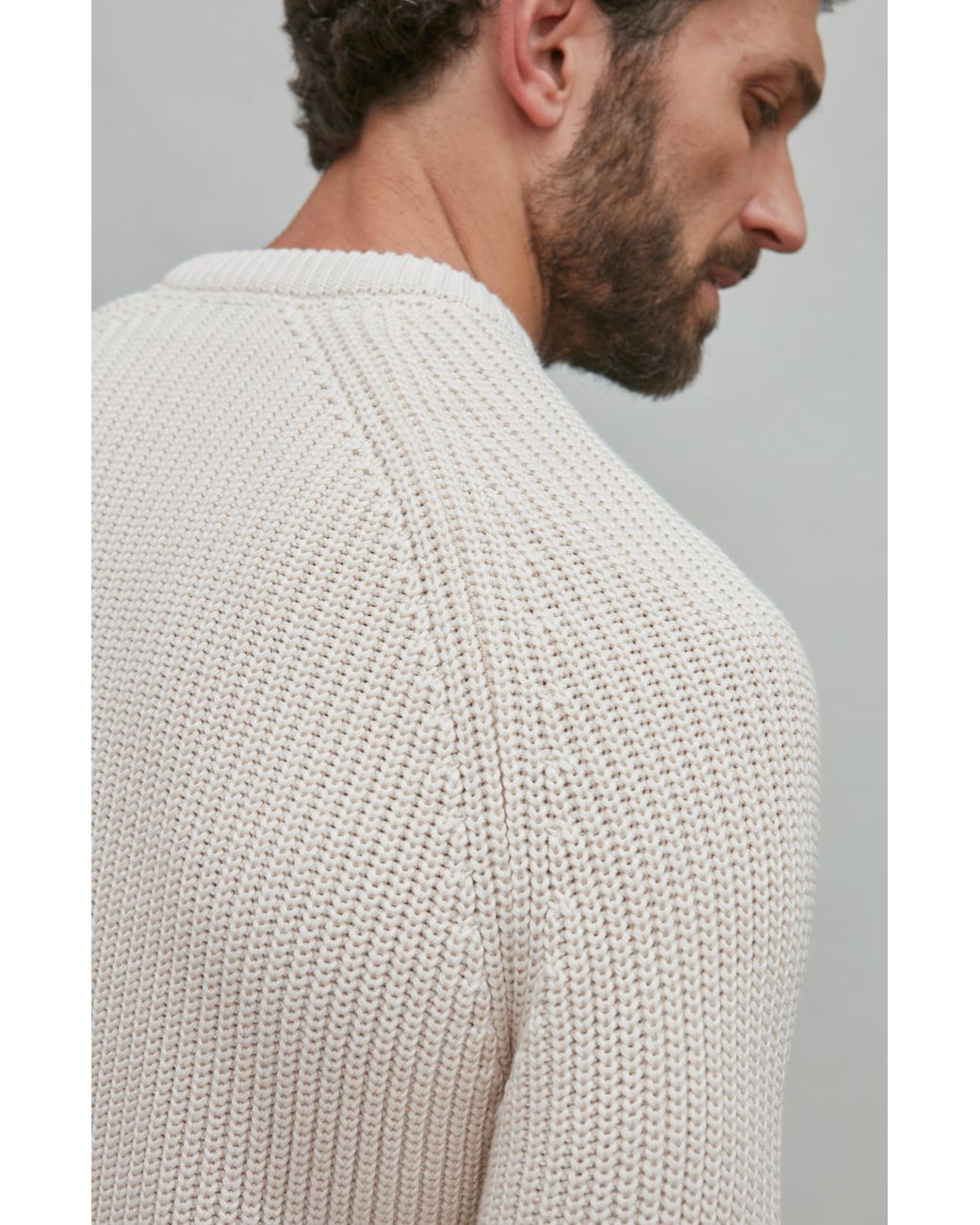 Paul James Knitwear Pink Neutrals Heavyweight Cotton Clark Fisherman Rib Knit Jumper for men