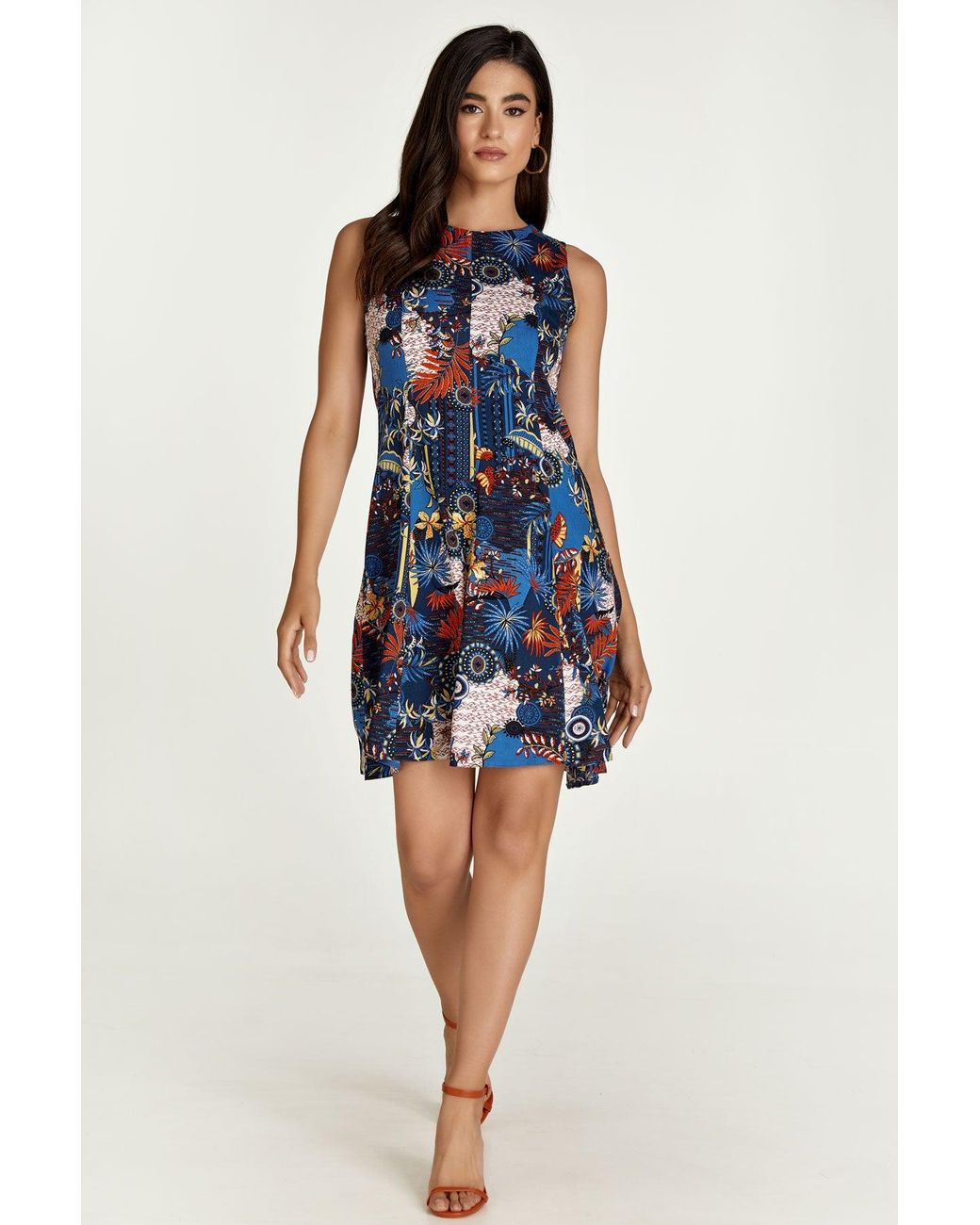 Conquista Blue Flora Print Cloche Dress