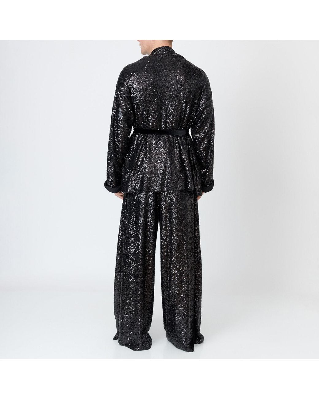 LIA ARAM Black Wrap-Around Sequin Cropped Trousers