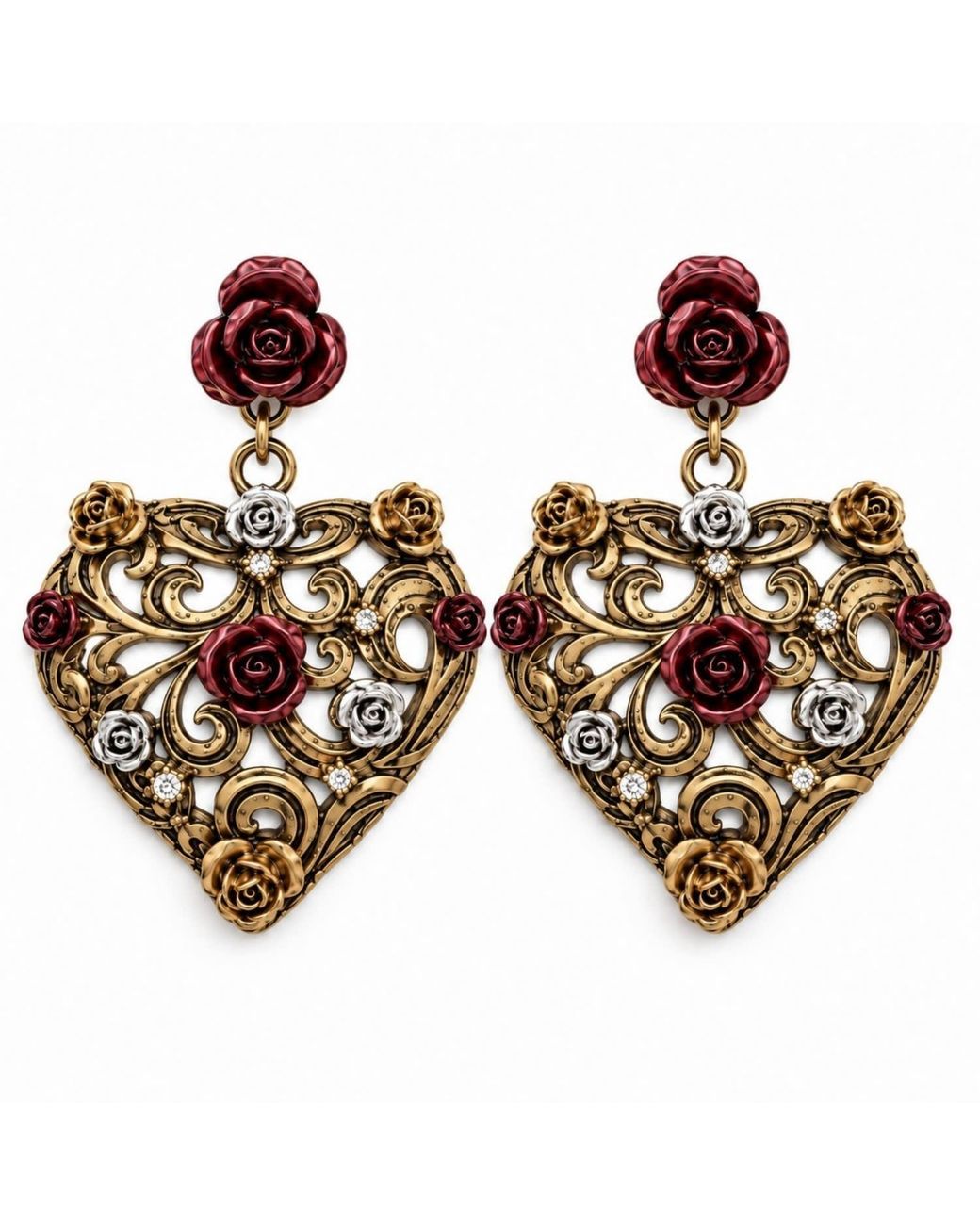 Vstyle Pink Sacred Heart Rose Earrings