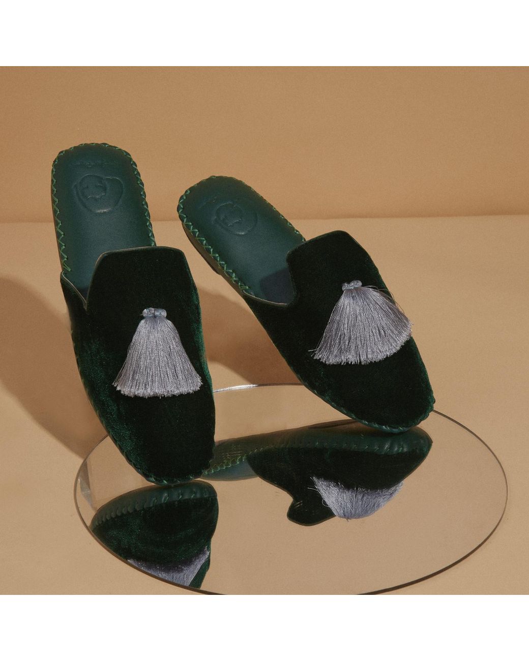 NOT JUST PAJAMA Green Handmade Velvet Slippers for men